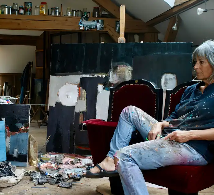 Portrait de l'artiste Kharla'M dans son atelier