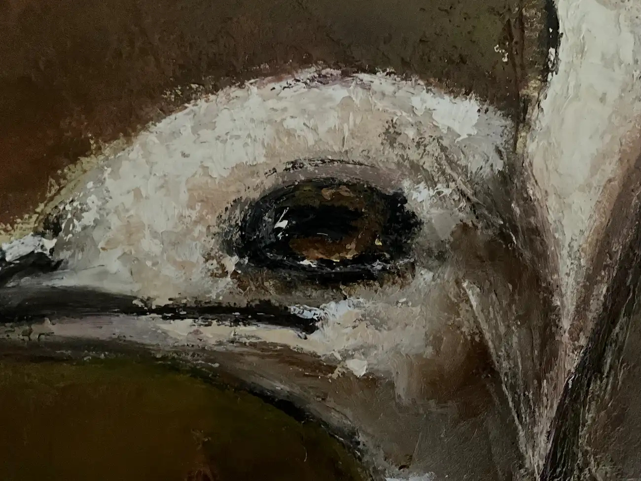 Détail d’une autruche, gros plan sur l’œil – huile sur toile de Kharla’M.
