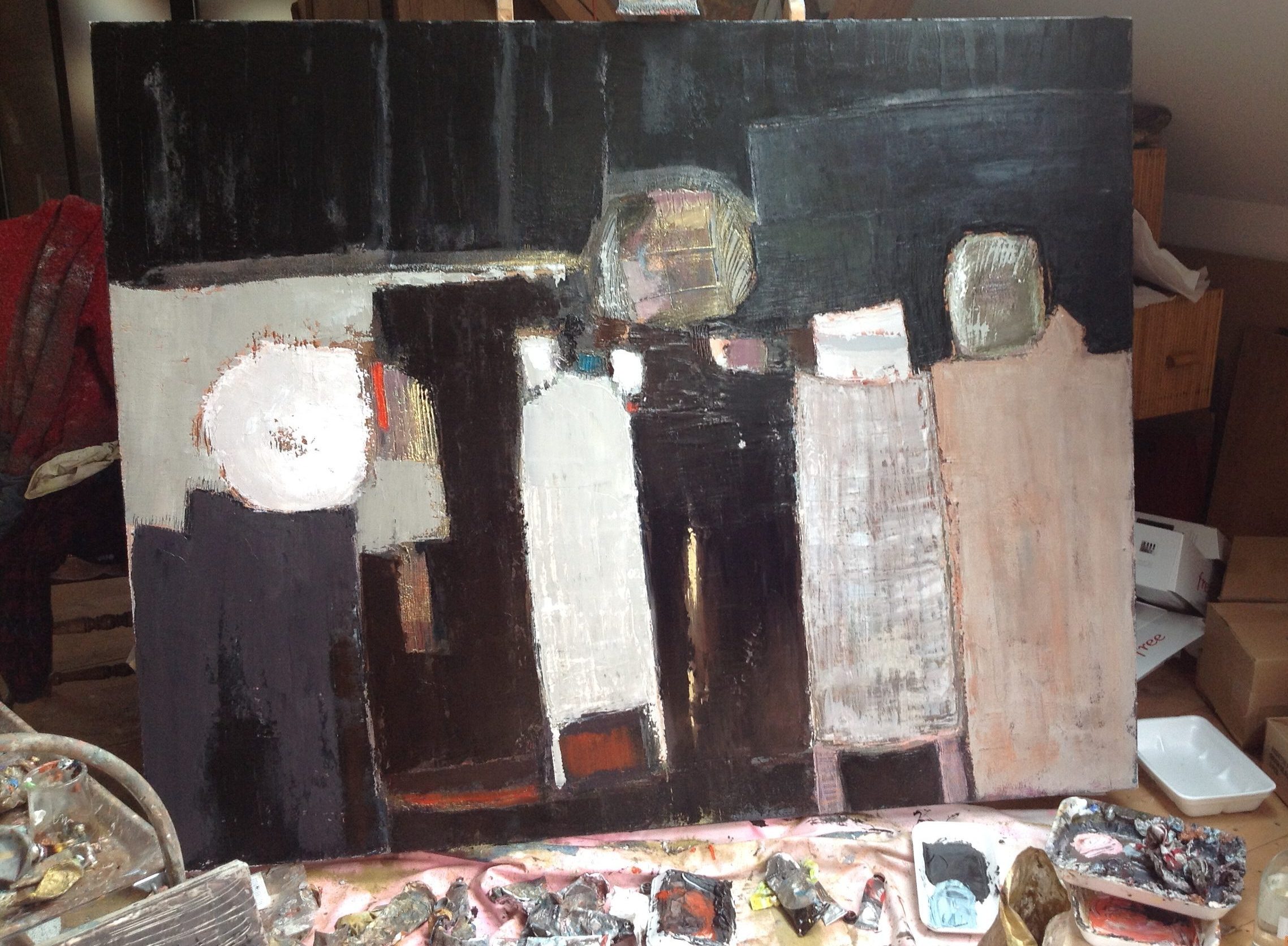Tableau en cours de création dans l’atelier de Kharla’M, lié à l’univers de l’Oracle des Songes Blancs.